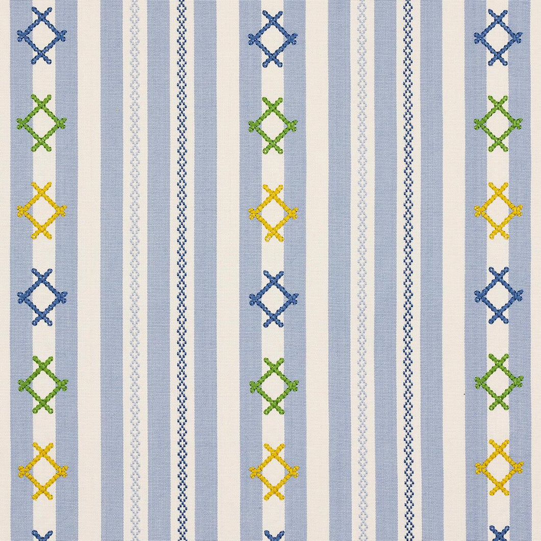 Schumacher Rhodes Stripe Fabric 74462 / Sky