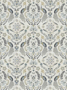 Linen Cotton Off White Green Yellow Seafoam Dark Blue Grey Floral Drapery Fabric FB