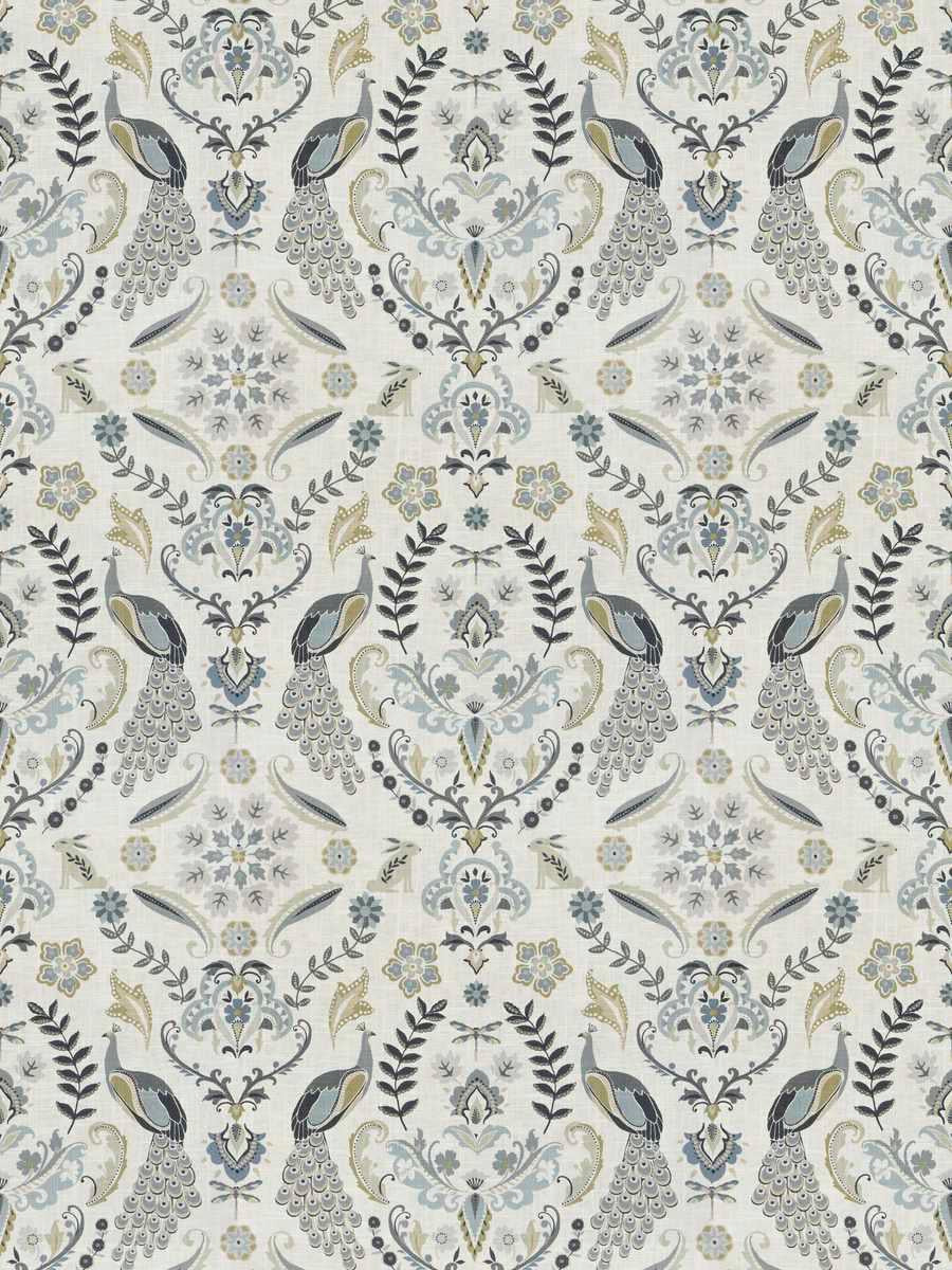 Linen Cotton Off White Green Yellow Seafoam Dark Blue Grey Floral Drapery Fabric FB