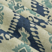 Load image into Gallery viewer, Cotton Navy Blue Beige Aqua Ikat Upholstery Drapery Fabric FB