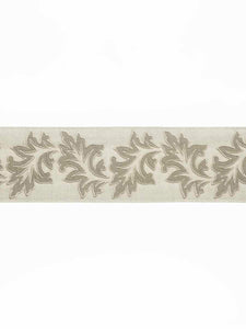 3.75" Wide Linen Cotton Natural Taupe Floral Embroidered Drapery Tape Trim