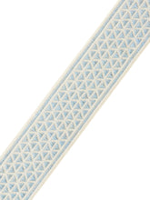 Load image into Gallery viewer, 2.5" Wide Ivory Aqua Blue Geometric Embroidered Drapery Tape Trim