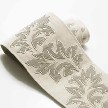 Load image into Gallery viewer, 3.75&quot; Wide Linen Cotton Natural Taupe Floral Embroidered Drapery Tape Trim
