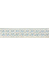 Load image into Gallery viewer, 2.5" Wide Ivory Aqua Blue Geometric Embroidered Drapery Tape Trim