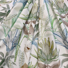 Load image into Gallery viewer, Cotton Ivory Green Blue Brown Tropical Floral Upholstery Drapery Fabric