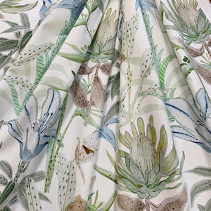 Cotton Ivory Green Blue Brown Tropical Floral Upholstery Drapery Fabric