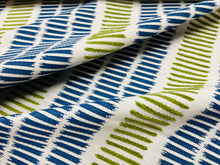 Load image into Gallery viewer, Remnant Thibaut Landmark Topsail Stripe Indoor Outdoor Fabric in Royal and Green Apple