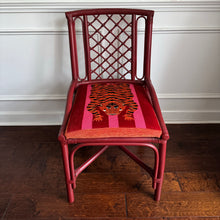 Load image into Gallery viewer, Red Rattan Chair in Schumacher’s Jokhang Tiger Velvet in Pink &amp; Red II