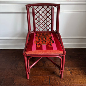 Red Rattan Chair in Schumacher’s Jokhang Tiger Velvet in Pink & Red II