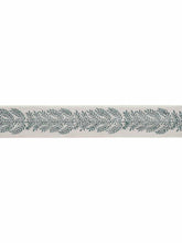 Load image into Gallery viewer, 2.38" Wide Linen Cream Teal Block Printed Floral Drapery Tape Trim