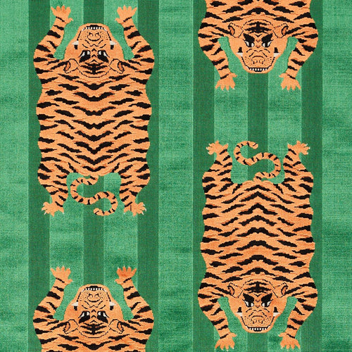 SCHUMACHER JOKHANG TIGER VELVET FABRIC 77233 / GREEN