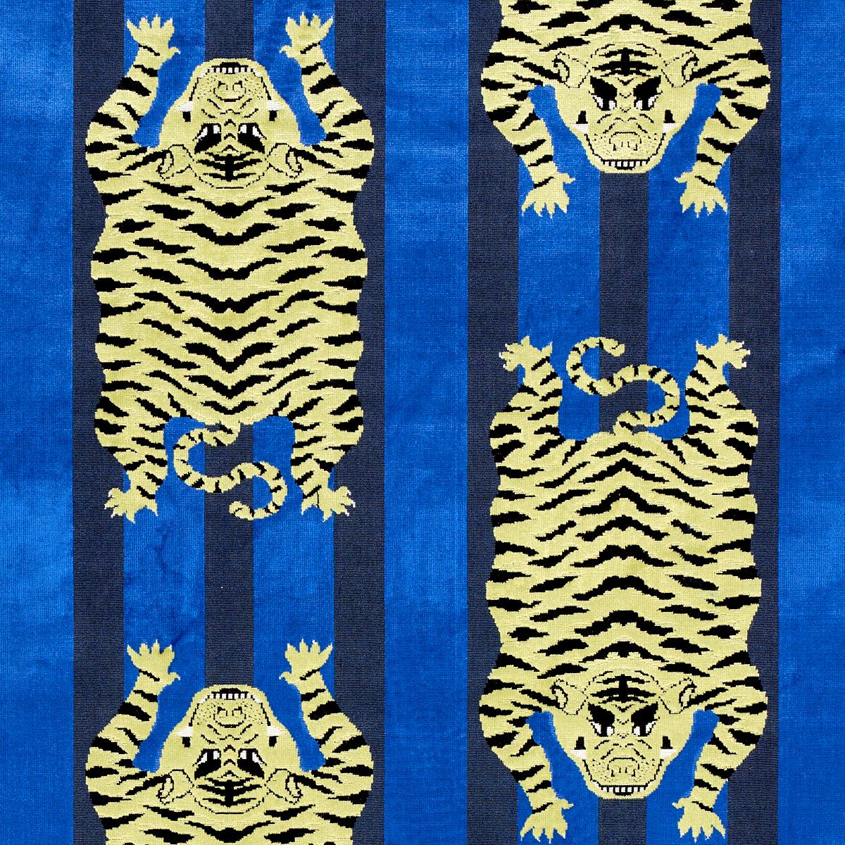 Schumacher Jokhang Tiger Velvet Blue | Fabric Bistro | Columbia