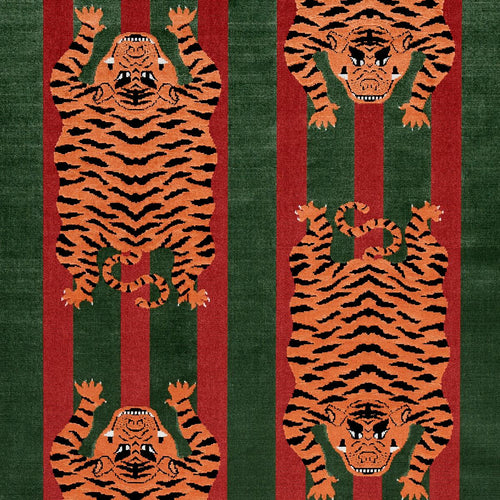 SCHUMACHER JOKHANG TIGER VELVET FABRIC 77235 / RED & GREEN
