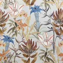 Load image into Gallery viewer, Cotton Aqua Blue Orange Brown Green Lilac Tropical Floral Upholstery Drapery Fabric