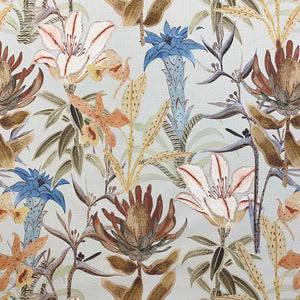 Cotton Aqua Blue Orange Brown Green Lilac Tropical Floral Upholstery Drapery Fabric