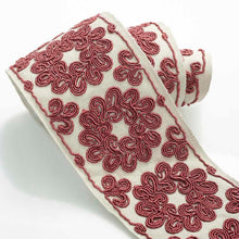 Load image into Gallery viewer, 3.5" Wide Ivory Burgundy Red Embroidered Floral Drapery Tape Trim