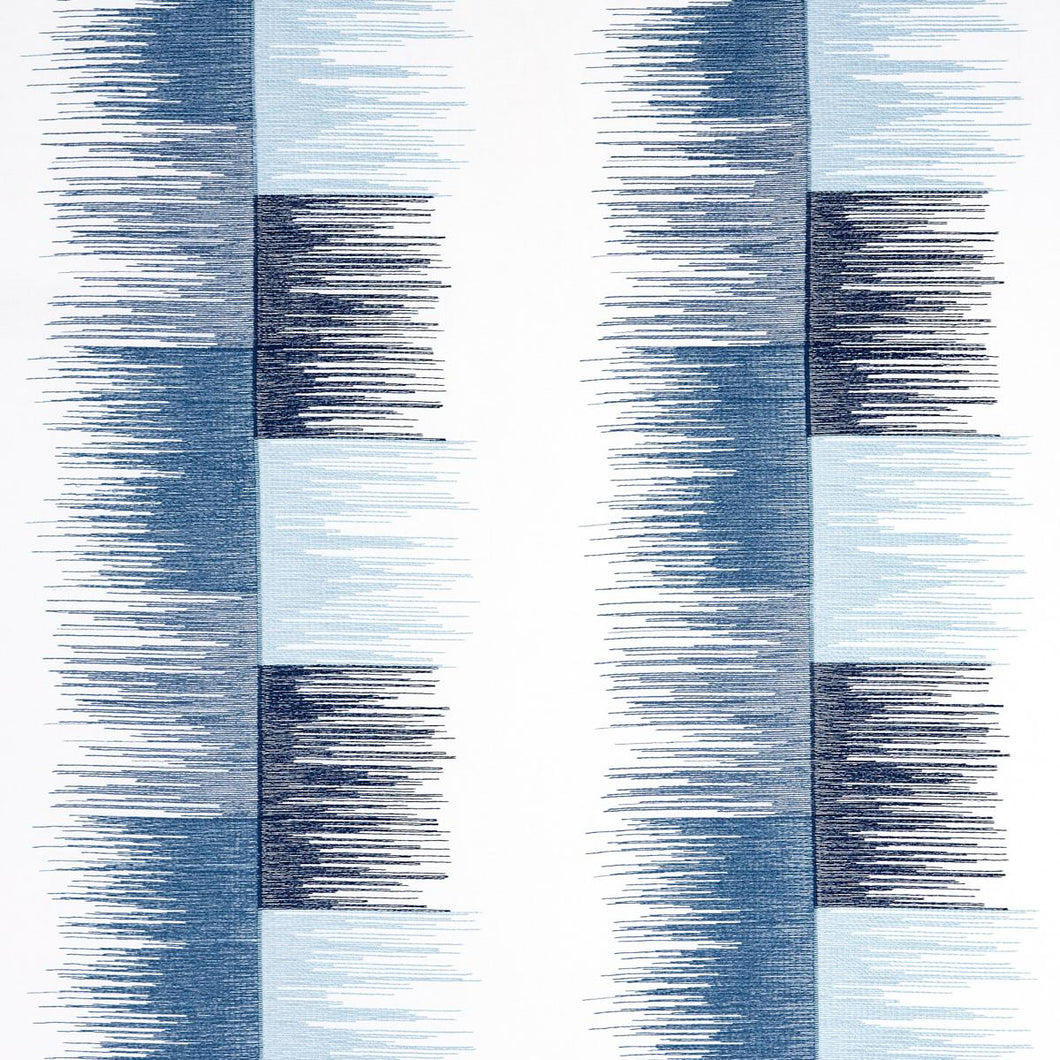 Schumacher Sunburst Stripe Embroidery Fabric 78404 / Blue