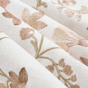 Cotton Floral Embroidered Cream Blush Pink Beige Drapery Fabric