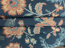 Load image into Gallery viewer, Navy Blue Coral Beige Foral Jacobean Matelasse Upholstery Fabric WHS 4624