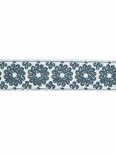 Load image into Gallery viewer, 3.5&quot; Wide Ivory Teal Blue Embroidered Floral Drapery Tape Trim