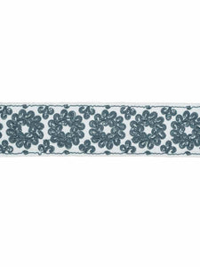 3.5" Wide Ivory Teal Blue Embroidered Floral Drapery Tape Trim