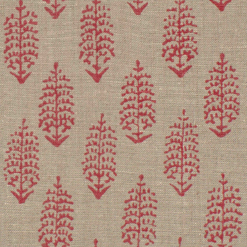 Linen Hot Pink Ecru Small Print Botanical Linen Drapery Fabric FB