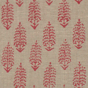 Linen Hot Pink Ecru Small Print Botanical Linen Drapery Fabric FB