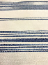 Load image into Gallery viewer, Schumacher Solana Stripe Navy Blue Cream Indoor Outdoor Upholstery Fabric STA 5015