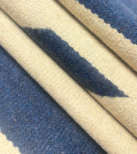Load image into Gallery viewer, 1.5 Yard Telluride Beige Navy Blue Stripe Geometric Wool Upholstery Fabric STA 5150