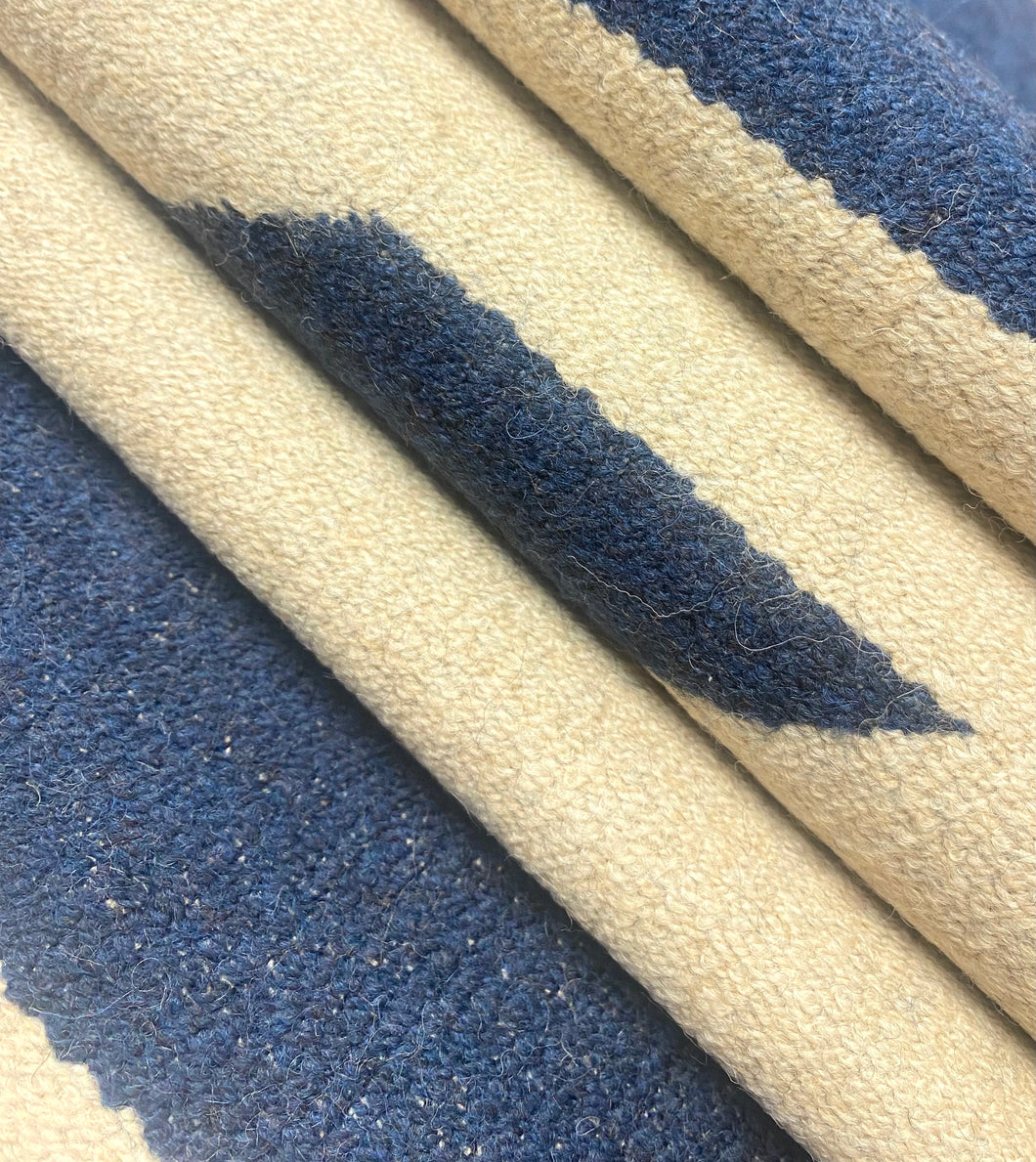 1.5 Yard Telluride Beige Navy Blue Stripe Geometric Wool Upholstery Fabric STA 5150