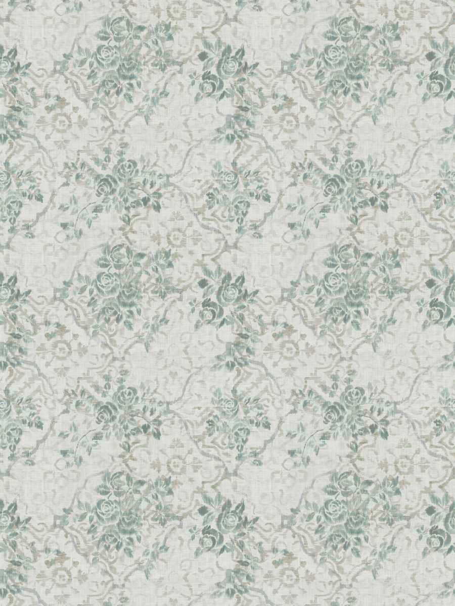 Linen Cotton Cream Taupe Seafoam Floral Drapery Fabric FB