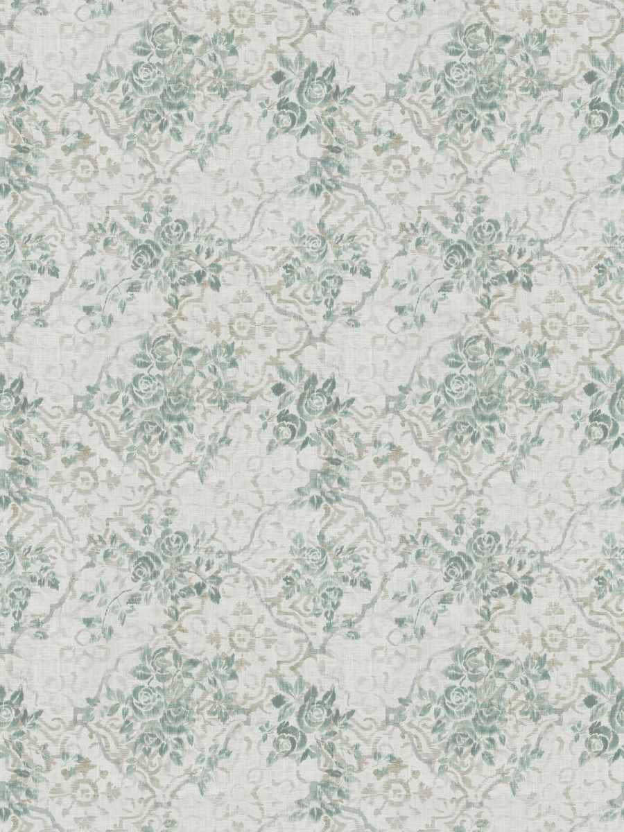 Linen Cotton Cream Taupe Seafoam Floral Drapery Fabric FB