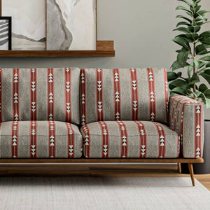 Heavy Duty Red Grey Black Southwestern Stripe Ethnic Geometric Upholstery Fabric