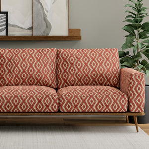 Rusty Red Coral Beige Taupe Geometric Diamond Upholstery Fabric