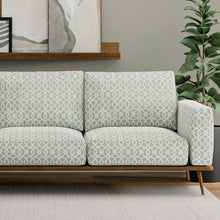 Load image into Gallery viewer, Stain Resistant Crypton Aqua Blue Cream Trellis Geometric Upholstery Drapery Fabric
