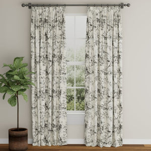 Charcoal Black Grey Ivory Floral Upholstery Fabric