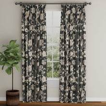 Load image into Gallery viewer, Charcoal Black Ivory Floral Upholstery Fabric