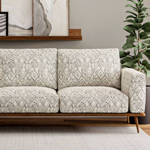 Heavy Duty Off White Black Ethnic Geometric Upholstery Fabric
