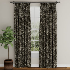Charcoal Black Ivory Floral Upholstery Fabric