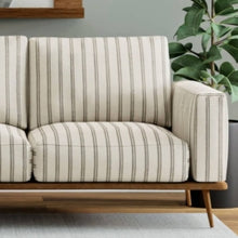 Load image into Gallery viewer, Heavy Duty Cream Charcoal Black Stripe Ethnic Geometric Upholstery Fabric