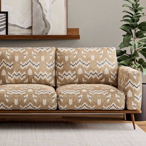 Heavy Duty Tan Beige Charcoal Grey Ethnic Geometric Upholstery Fabric