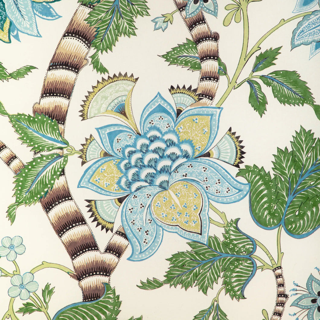 Brunschwig & Fils Cadenet Print Fabric / Aqua/Leaf