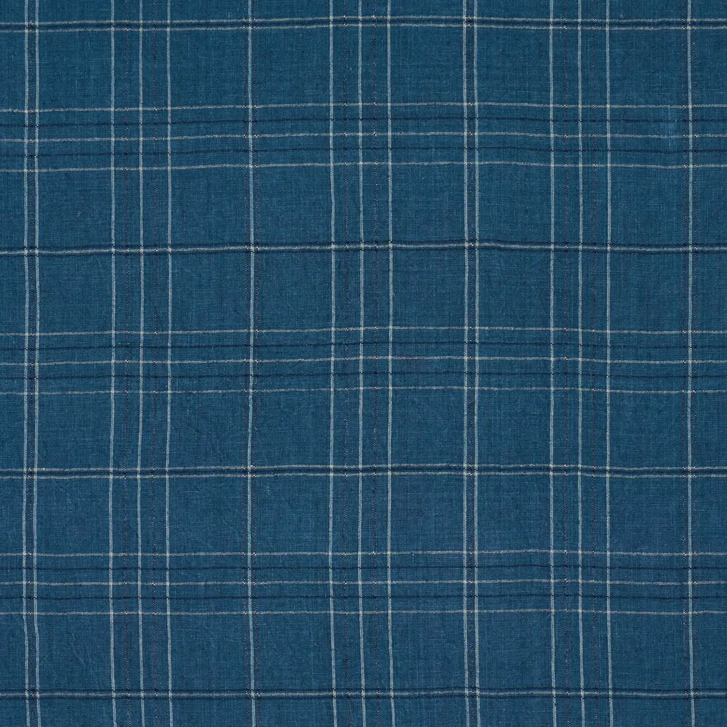 Schumacher Nils Plaid Linen Fabric 80305 / Denim
