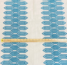 Load image into Gallery viewer, One Yard Remnant Thibaut Nola Stripe Embroidery Aqua Teal Fabric STA 4592