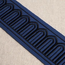 Load image into Gallery viewer, Schumacher Arches Embroidered Tape Medium Trim 81150 / Black On Navy
