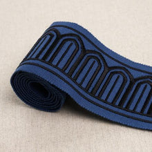 Load image into Gallery viewer, Schumacher Arches Embroidered Tape Medium Trim 81150 / Black On Navy