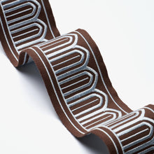 Load image into Gallery viewer, Schumacher Arches Embroidered Tape Medium Trim 81153 / Sky On Brown