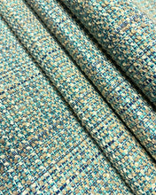 Load image into Gallery viewer, Water Stain Resistant Teal Navy Blue Taupe MCM Mid Century Modern Tweed Upholstery Fabric STA 5204