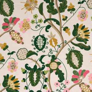 Schumacher Mandevilla Embroidery Fabric 81511 / Pink & Green