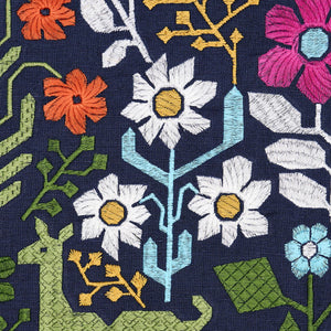 Schumacher Lupita Embroidery Fabric 81520 / Multi On Navy